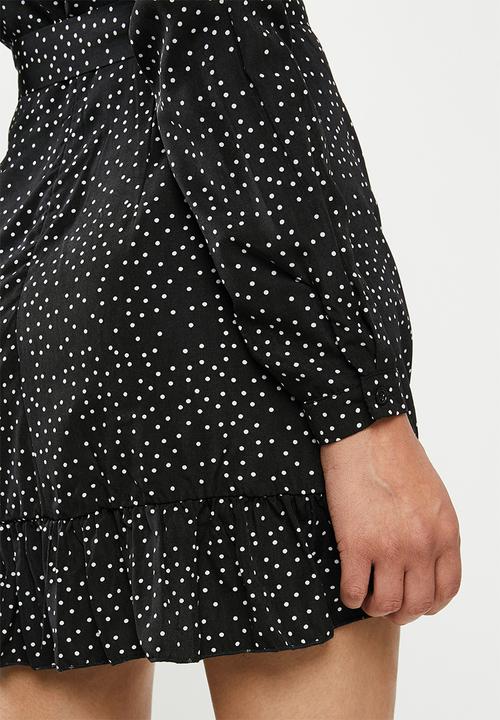 Missguided - Ruched side tea dress polka - black
