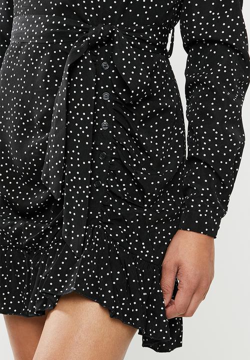 Missguided - Ruched side tea dress polka - black