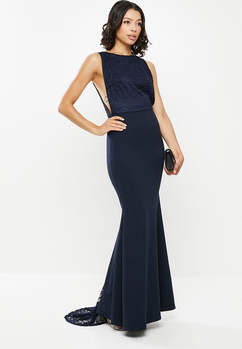 Missguided - Lace fishtail sleeveless low back maxi dress - navy