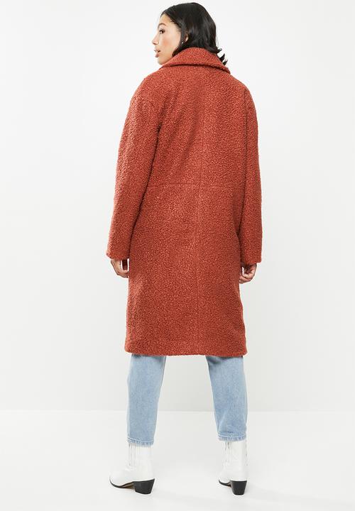 Missguided - Boucle db cocoon coat - rust 