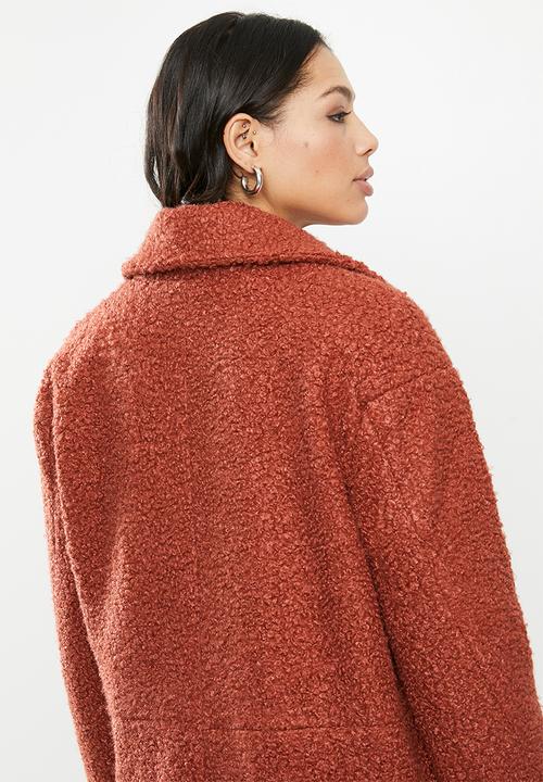 Missguided - Boucle db cocoon coat - rust 