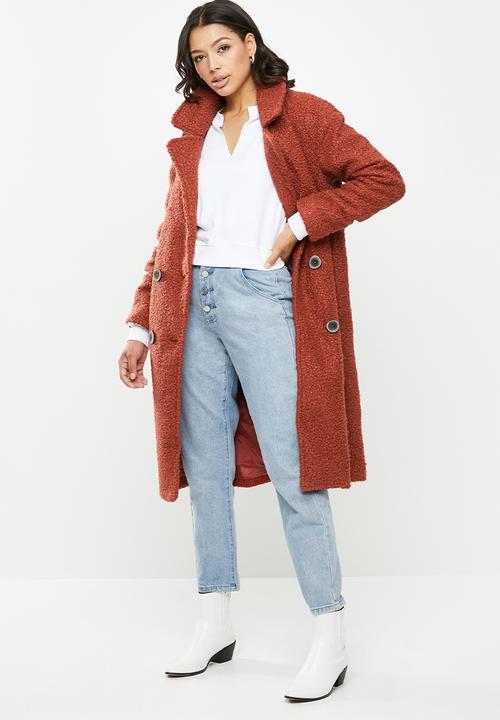 Missguided - Boucle db cocoon coat - rust 