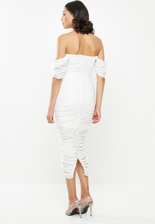 Missguided - Ruched bardot midi dress - white