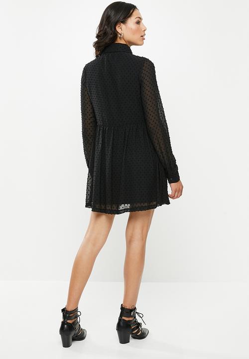 Missguided - Dobby shirt smock dress - black