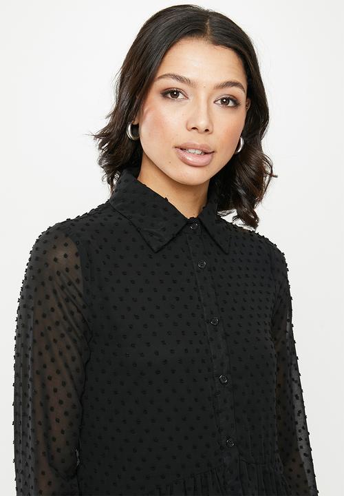 Missguided - Dobby shirt smock dress - black