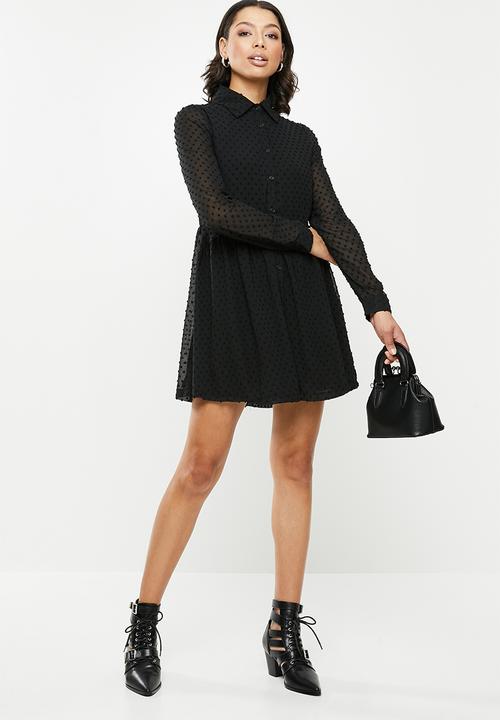 Missguided - Dobby shirt smock dress - black