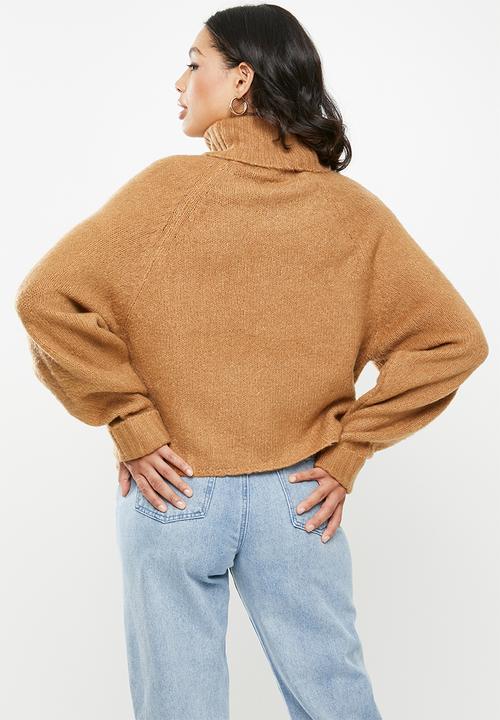 Missguided - Rib roll neck batwing jumper - camel