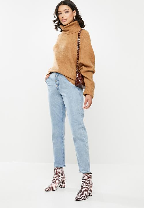 Missguided - Rib roll neck batwing jumper - camel