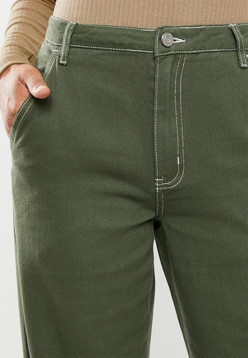 Missguided - Cropped wide leg contrast stitch corduroy - khaki