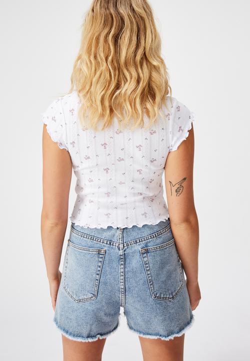 Factorie - Short sleeve pointelle top Hannah ditsy - pink & white