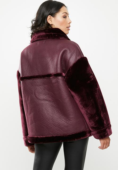 Missguided - Faux fur sleeve aviator - burgundy