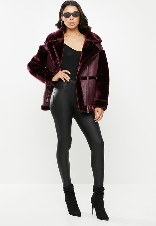 Missguided - Faux fur sleeve aviator - burgundy
