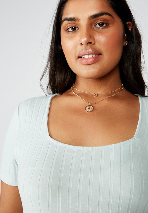 Cotton On - Curve Tatum square neck wide rib - cloud blue