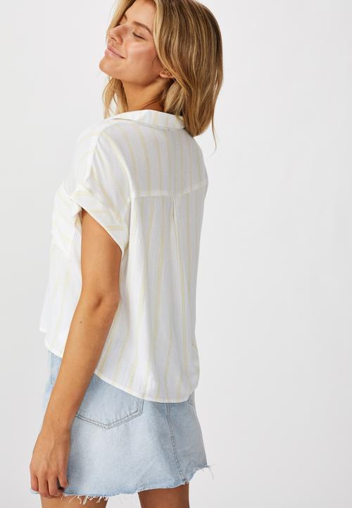Cotton On - Emily chopped short sleeve shirt - white & yellow 