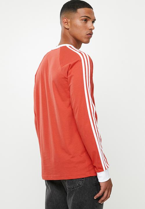 adidas Originals - 3 Stripe long sleeve tee - red & white