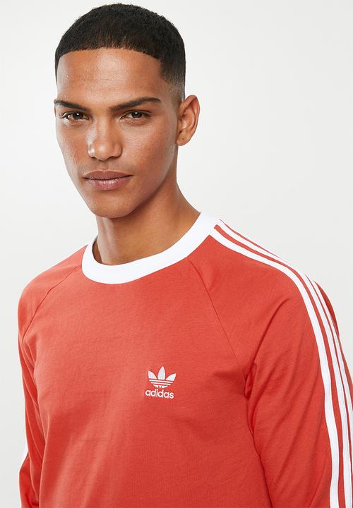 adidas Originals - 3 Stripe long sleeve tee - red & white