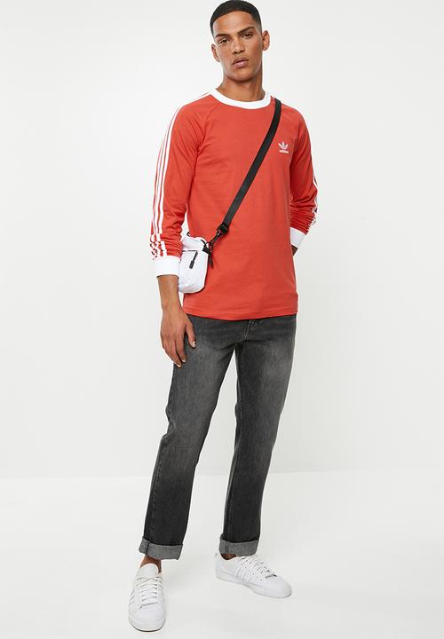 adidas Originals - 3 Stripe long sleeve tee - red & white