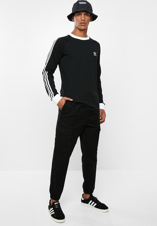 adidas Originals - 3 Stripe long sleeve tee - black & white
