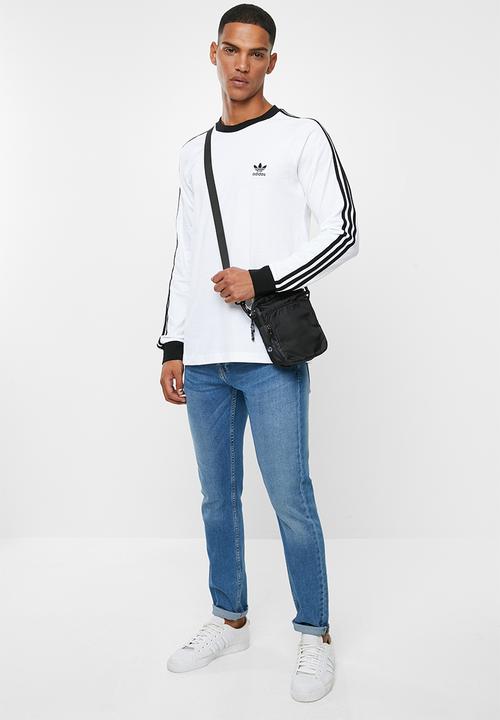 adidas Originals - 3 Stripe long sleeve tee - white & black