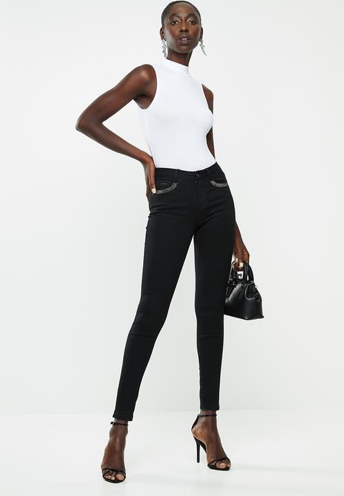 SISSY BOY - Axel mid waist skinny with pocket bling - black