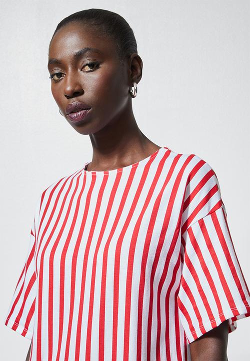 Superbalist - T-shirt dress with boxy sleeve - red & white 