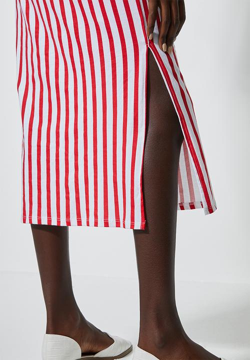 Superbalist - T-shirt dress with boxy sleeve - red & white 