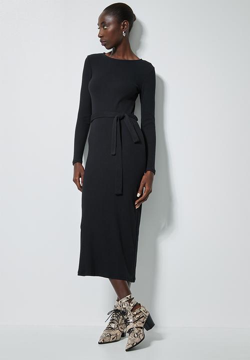 Superbalist - Rib belted bodycon dress - black