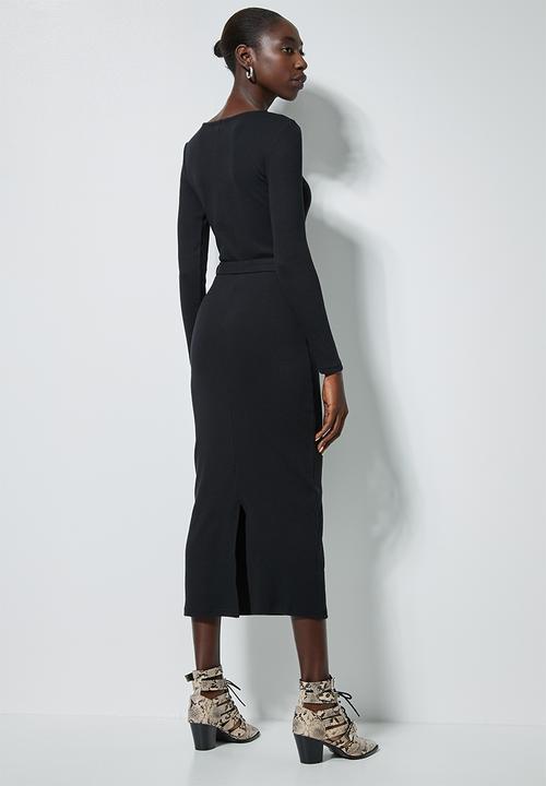 Superbalist - Rib belted bodycon dress - black