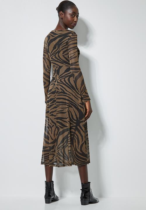 Superbalist - Mesh fit & flare dress - black & brown