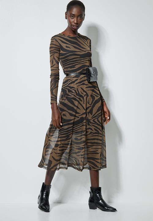 Superbalist - Mesh fit & flare dress - black & brown