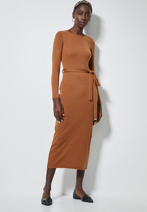 Superbalist - Rib belted bodycon dress - rust