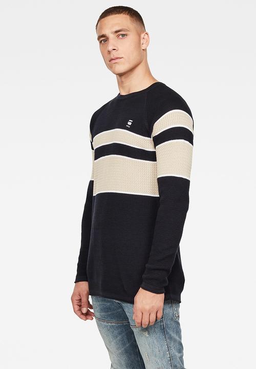 G-STAR - Raglan block stripe knit - black & neutral