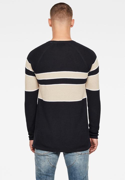 G-STAR - Raglan block stripe knit - black & neutral