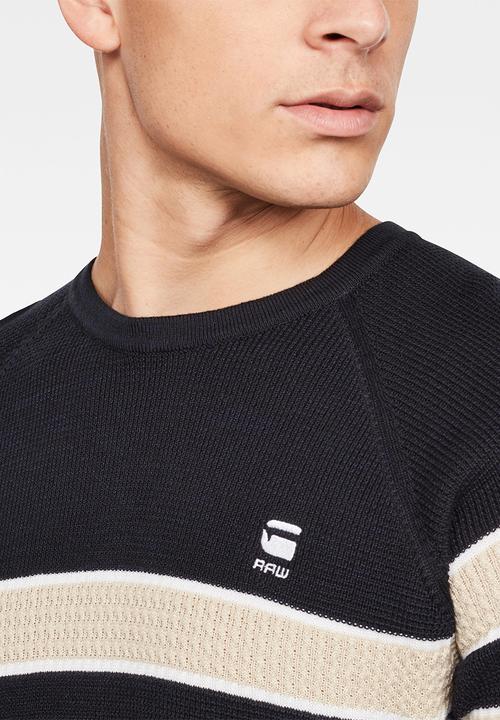G-STAR - Raglan block stripe knit - black & neutral