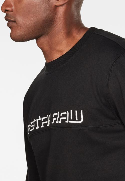 G-STAR - Embro paneled round neck sweater - black