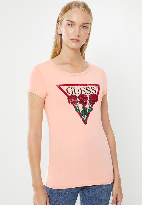 GUESS - Short sleeve roses tri tee - coral
