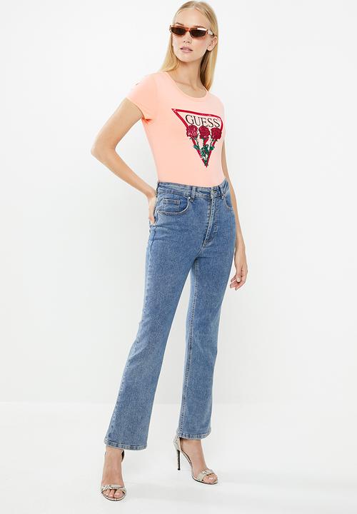 GUESS - Short sleeve roses tri tee - coral