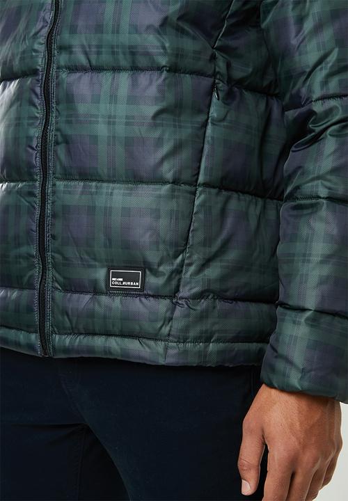 Only & Sons - Rick check hooded puffer - green & navy 