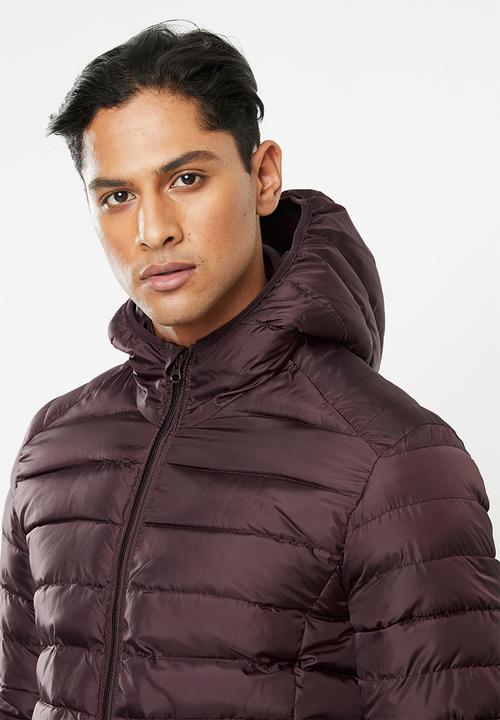 Only & Sons - Liner puff hood jacket - burgundy 