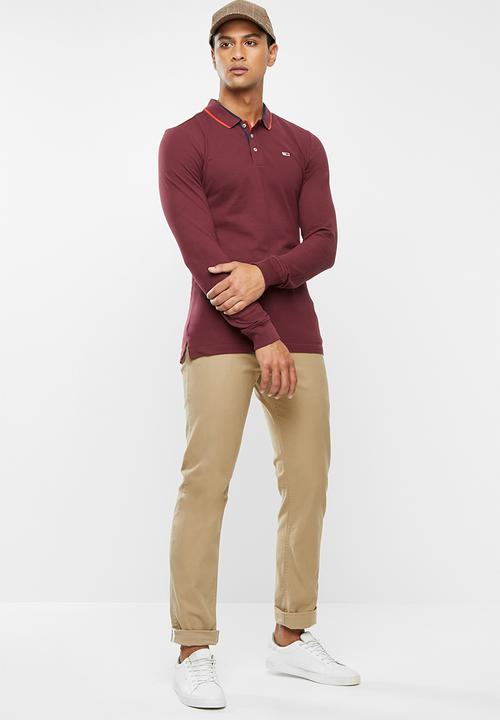Tommy Hilfiger - Tjm stretch slim long sleeve polo - burgundy