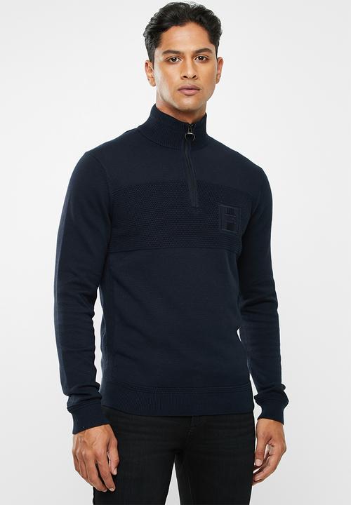 Placed structure long sleeve top - navy 