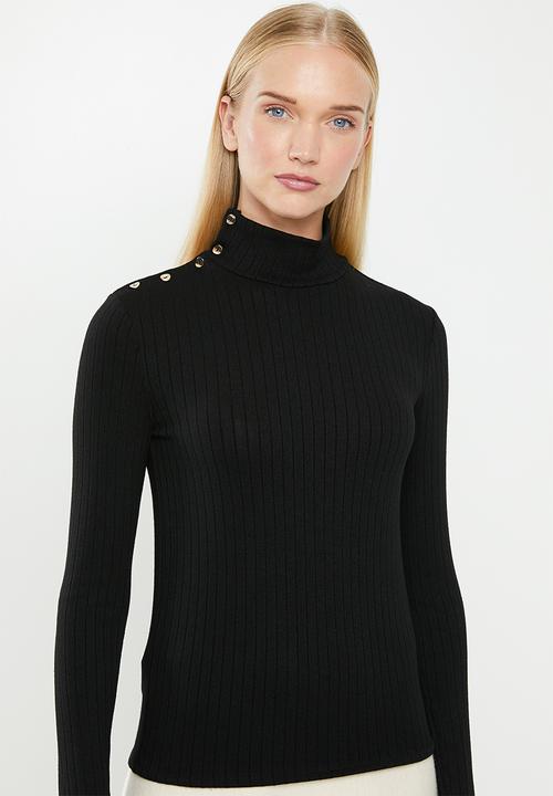 MANGO - Button ribbed top - black