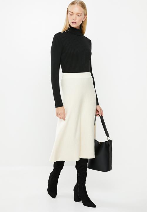 MANGO - Button ribbed top - black