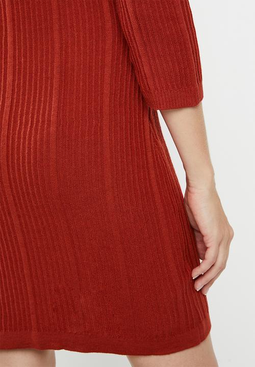 MANGO - Turtle neck knit dress - red