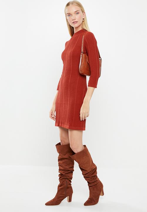 MANGO - Turtle neck knit dress - red