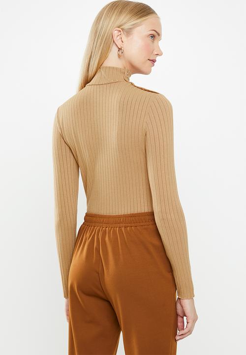 MANGO - Button ribbed top - beige