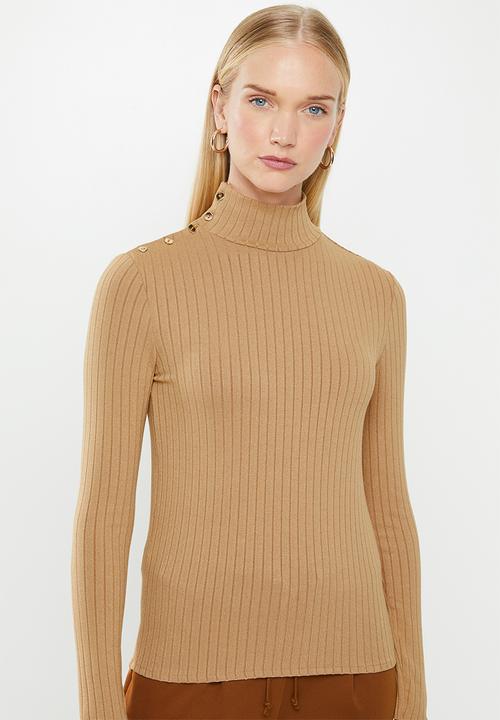 MANGO - Button ribbed top - beige