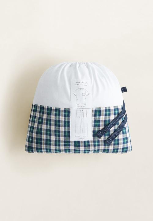 MANGO - Pichecks pyjama set - navy & white
