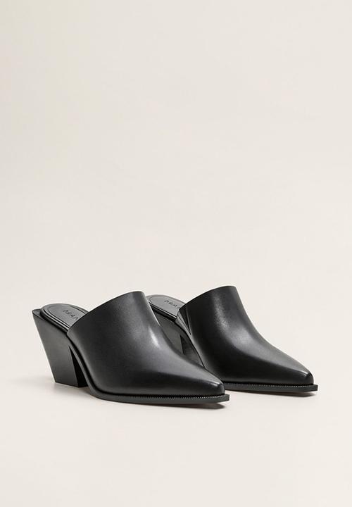 MANGO - Ranch leather mule - black