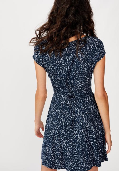 Cotton On - Becky tie back mini tea dress frankie ditsy - mood indigo